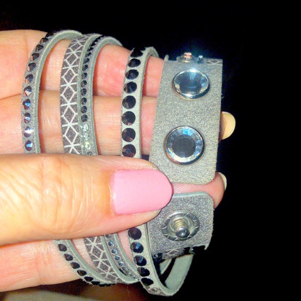 Silver Gray Suede Leather Adjustable Bracelet W/G… - image 4